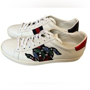 Gucci Ace white Snake embellishment crystals sneakers white